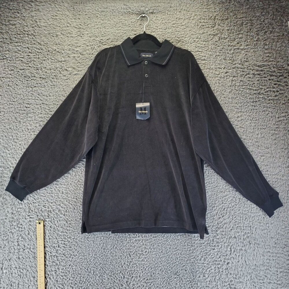 Marc Edwards Shirt Mens Medium Black Herringbone Long Sleeve Polo *NWT*